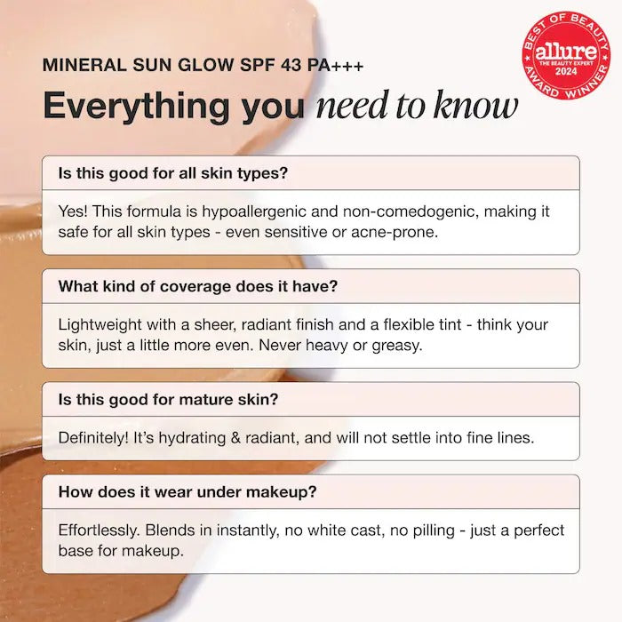 Mineral Sun Glow Broad Spectrum Sunscreen SPF 43 PA +++ with Peptides and Vitamin C